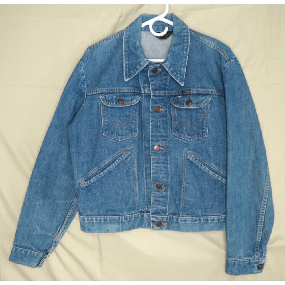 Vintage 70s Wrangler Denim Jacket Sanforized USA Size 38 Trucker Cowboy Blue